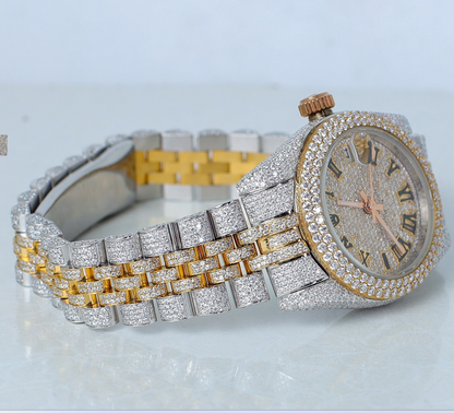 MW  Fully Automatic Round  Dial Watch  Iced Out VVS Diamond Hip Hop Bust Down Watch  Studded Watch Automatic Movement Watch Fully Iced out Watch MW_R1018