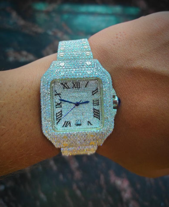 MW  Premium iced out watch  Fully  Square Roman Dial  Stylish Automatic Moissanite  Watch Hip Hop  Movement Studded  Bust Down   Iced Out  MW_C1046