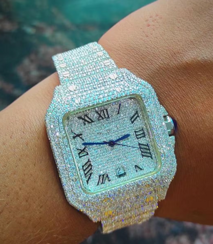 MW  Premium iced out watch  Fully  Square Roman Dial  Stylish Automatic Moissanite  Watch Hip Hop  Movement Studded  Bust Down   Iced Out  MW_C1046