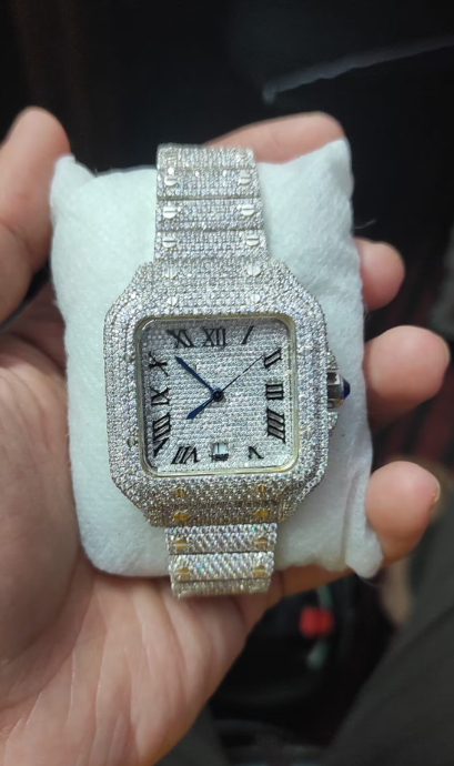 MW  Premium iced out watch  Fully  Square Roman Dial  Stylish Automatic Moissanite  Watch Hip Hop  Movement Studded  Bust Down   Iced Out  MW_C1046