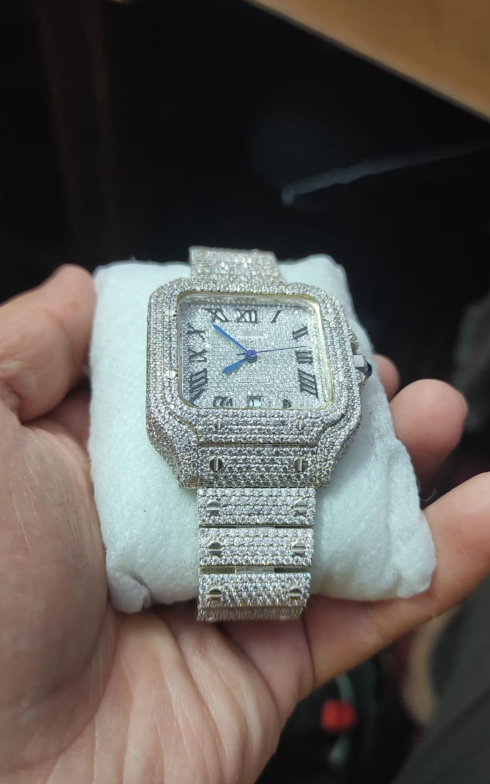 MW  Premium iced out watch  Fully  Square Roman Dial  Stylish Automatic Moissanite  Watch Hip Hop  Movement Studded  Bust Down   Iced Out  MW_C1046