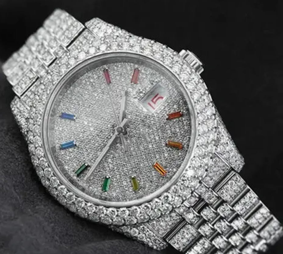 MW Analog Swiss Movement  Round Dial Watch  Iced Out VVS Diamond Hip Hop Bust Down Watch  Studded Watch Automatic Movement Watch Fully Iced out Watch MW_R1017