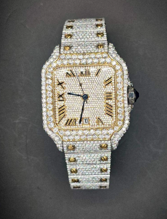 MW  Premium iced out watch  Fully  Square Roman Dial  Stylish Automatic Moissanite  Watch Hip Hop  Movement Studded  Bust Down   Iced Out  MW_C1044