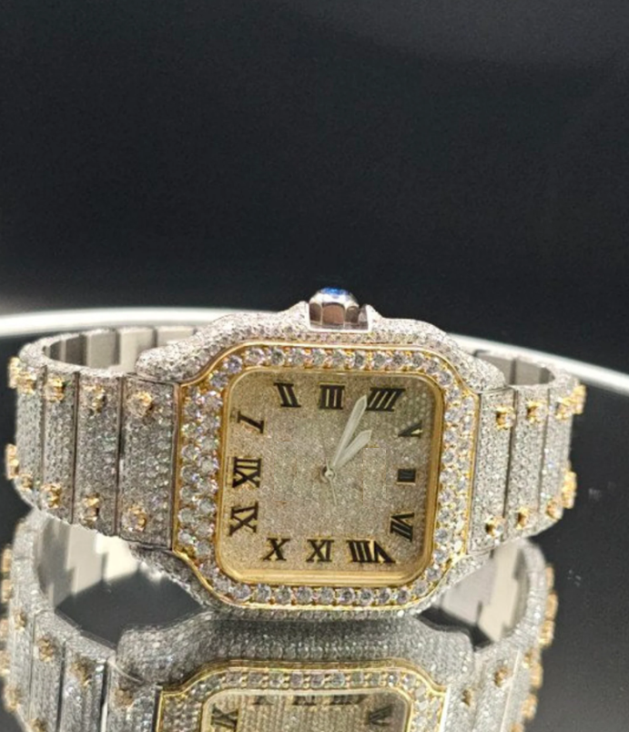 MW  Premium iced out watch  Fully  Square Roman Dial  Stylish Automatic Moissanite  Watch Hip Hop  Movement Studded  Bust Down   Iced Out  MW_C1044