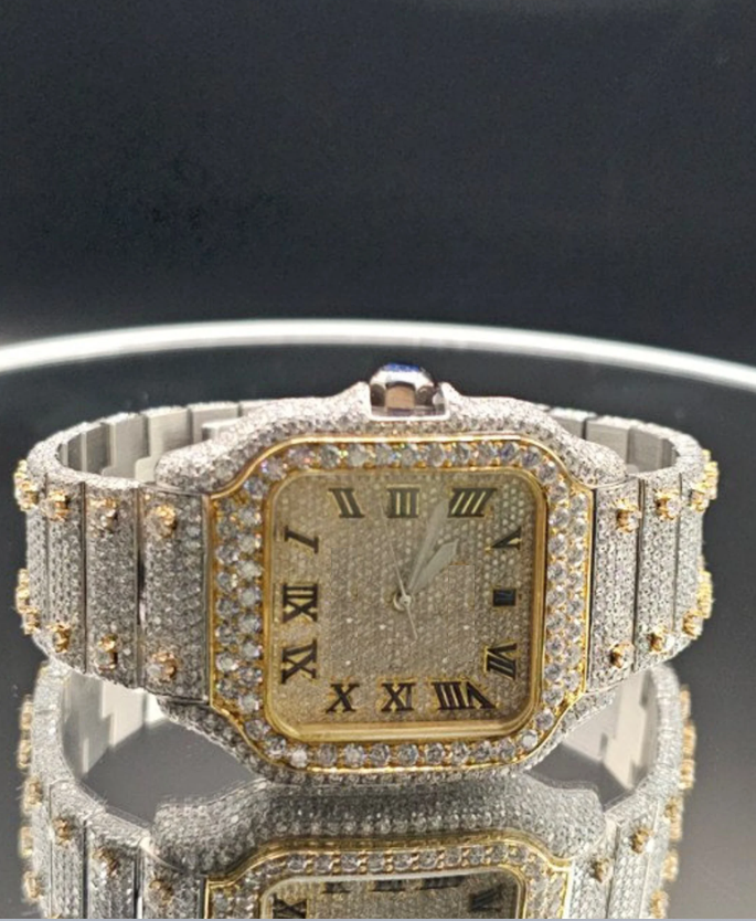 MW  Premium iced out watch  Fully  Square Roman Dial  Stylish Automatic Moissanite  Watch Hip Hop  Movement Studded  Bust Down   Iced Out  MW_C1044