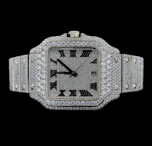 MW  Premium iced out watch  Fully  Square Roman Dial  Stylish Automatic Moissanite  Watch Hip Hop  Movement Studded  Bust Down   Iced Out  MW_C1043