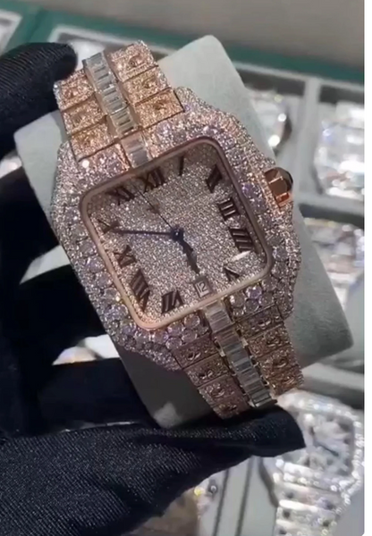 MW  Luxury iced out Baguette Watch watch  Fully  Square Roman Dial  Stylish Automatic Moissanite  Watch Hip Hop  Movement Studded  Bust Down   Iced Out  MW_C1042