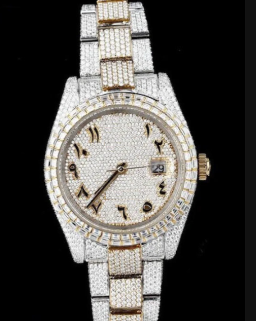 MW   Luxury Arabic Dial Watch  Iced Out VVS Moissanite Stainless Steel  Diamond Hip Hop Bust Down Watch  Studded Watch Automatic Movement Watch Fully Iced out Watch MW_R1012