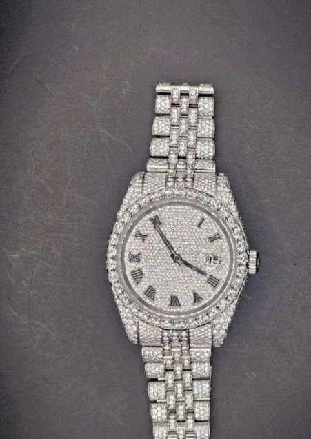 MW  Fully Automatic Round  Dial Watch  Iced Out VVS Diamond Hip Hop Bust Down Watch  Studded Watch Automatic Movement Watch Fully Iced out Watch MW_R1019