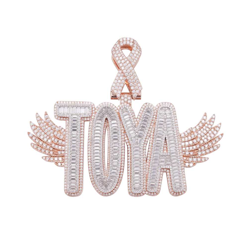 “TOYA” Custom Baguette Moissanite Pendant – Iced Out Personalized Name Necklace in Yellow Gold, Rose Gold, White Gold, or 925 Silver