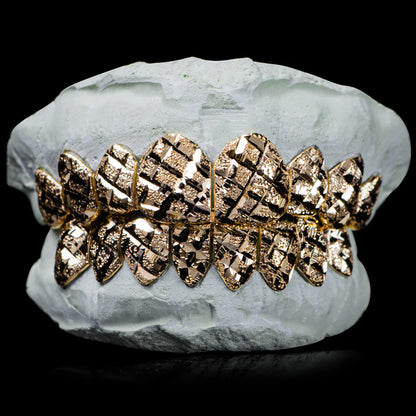 "Solid Gold Diamond Cut Grillz with Moissanite & Diamond Dust for Women – Iced Out Custom Teeth Jewelry with Luxury Shine"