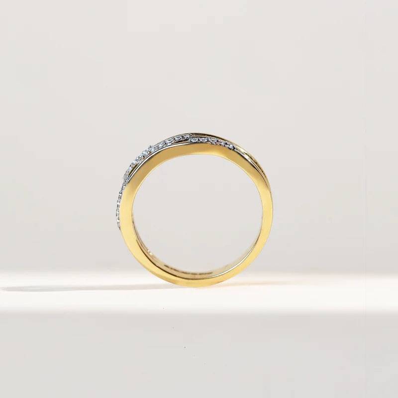 Yellow Gold Criss Cross Moissanite Ring – Handmade Round Cut Ring in 925 Sterling Silver – Unique Birthday or Valentine’s Gift for Her