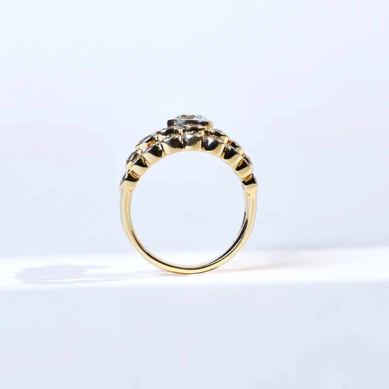 Bold Moissanite Cluster Ring – 925 Sterling Silver Vintage-Inspired Bezel Set Multi-Stone Cocktail Ring | Unique Engagement or Anniversary Gift for Her