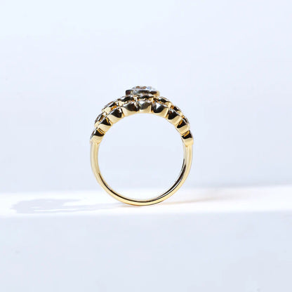 Bold Moissanite Cluster Ring – 925 Sterling Silver Vintage-Inspired Bezel Set Multi-Stone Cocktail Ring | Unique Engagement or Anniversary Gift for Her