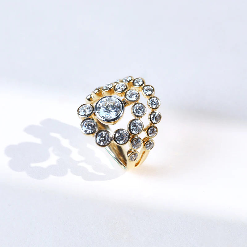 Bold Moissanite Cluster Ring – 925 Sterling Silver Vintage-Inspired Bezel Set Multi-Stone Cocktail Ring | Unique Engagement or Anniversary Gift for Her