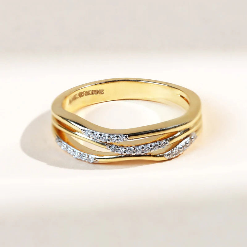 Yellow Gold Criss Cross Moissanite Ring – Handmade Round Cut Ring in 925 Sterling Silver – Unique Birthday or Valentine’s Gift for Her