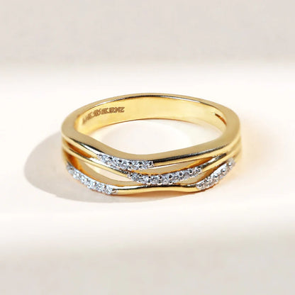 Yellow Gold Criss Cross Moissanite Ring – Handmade Round Cut Ring in 925 Sterling Silver – Unique Birthday or Valentine’s Gift for Her