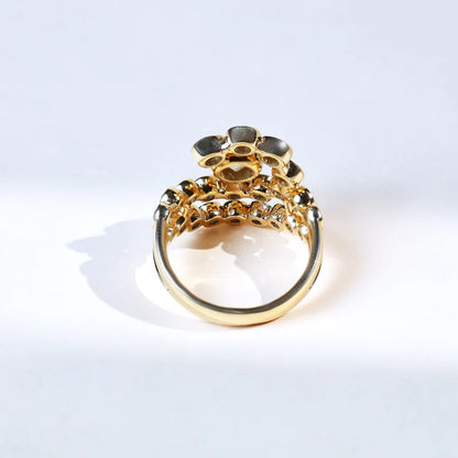 Bold Moissanite Cluster Ring – 925 Sterling Silver Vintage-Inspired Bezel Set Multi-Stone Cocktail Ring | Unique Engagement or Anniversary Gift for Her
