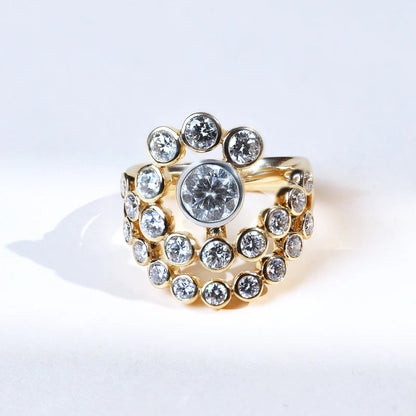 Bold Moissanite Cluster Ring – 925 Sterling Silver Vintage-Inspired Bezel Set Multi-Stone Cocktail Ring | Unique Engagement or Anniversary Gift for Her