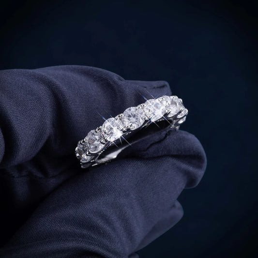 "5MM Moissanite Eternity Band Ring – VVS D-Color Iced Out 925 Sterling Silver Wedding or Statement Ring"