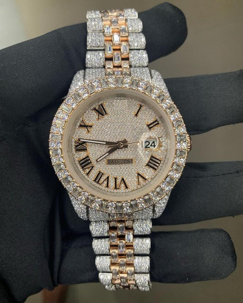 MW Premium Watch Roman  Dial Moissanite Iced Out Hip Hop Bust Down Watch  Studded Movement Watch Fully Iced out Watch MW_R1039