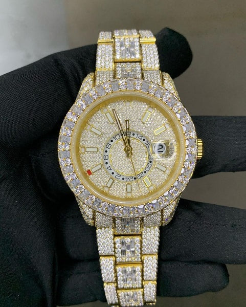 MW Premium Watch Roman Gold Color Dial Moissanite Iced Out Hip Hop Bust Down Watch  Studded Movement Watch Fully Iced out Watch MW_R1038