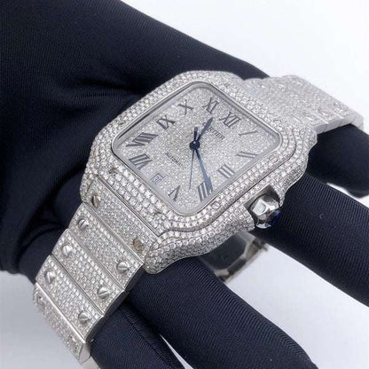 D Color Moissanite Iced Out Square Watch - Automatic Roman White Dial Hip Hop Wristwatch for Men | Christmas Sale