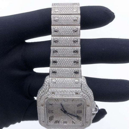 D Color Moissanite Iced Out Square Watch - Automatic Roman White Dial Hip Hop Wristwatch for Men | Christmas Sale