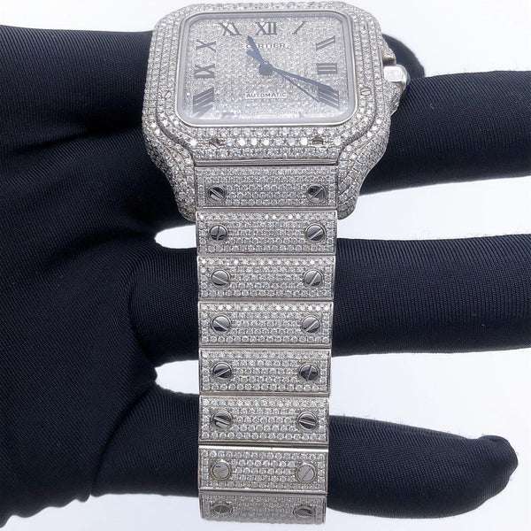 D Color Moissanite Iced Out Square Watch - Automatic Roman White Dial Hip Hop Wristwatch for Men | Christmas Sale