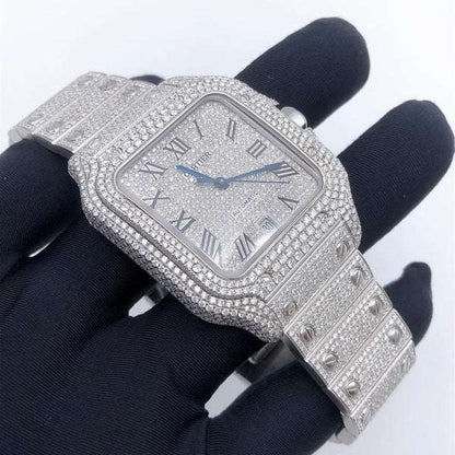 D Color Moissanite Iced Out Square Watch - Automatic Roman White Dial Hip Hop Wristwatch for Men | Christmas Sale