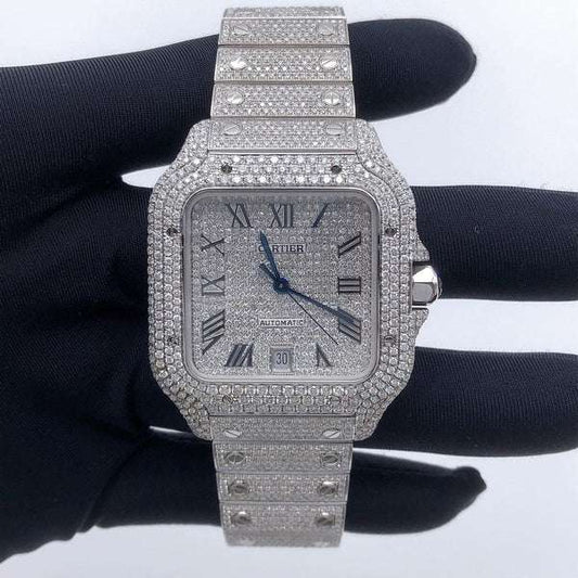 D Color Moissanite Iced Out Square Watch - Automatic Roman White Dial Hip Hop Wristwatch for Men | Christmas Sale