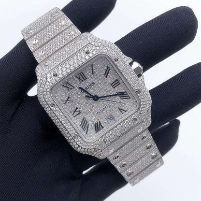 D Color Moissanite Iced Out Square Watch - Automatic Roman White Dial Hip Hop Wristwatch for Men | Christmas Sale