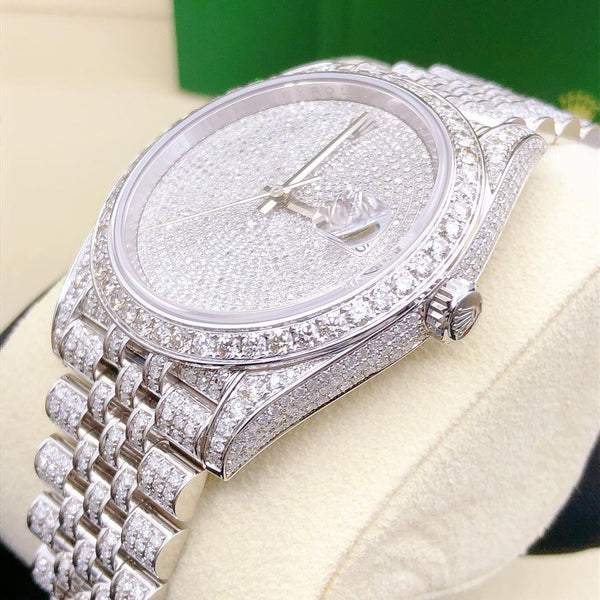 MW Fully Premium Round Dial Automatic Watch  Iced Out VVS White Tone Color Diamond Hip Hop Bust Down Watch Movement Watch Fully Iced out Watch MW_R1050