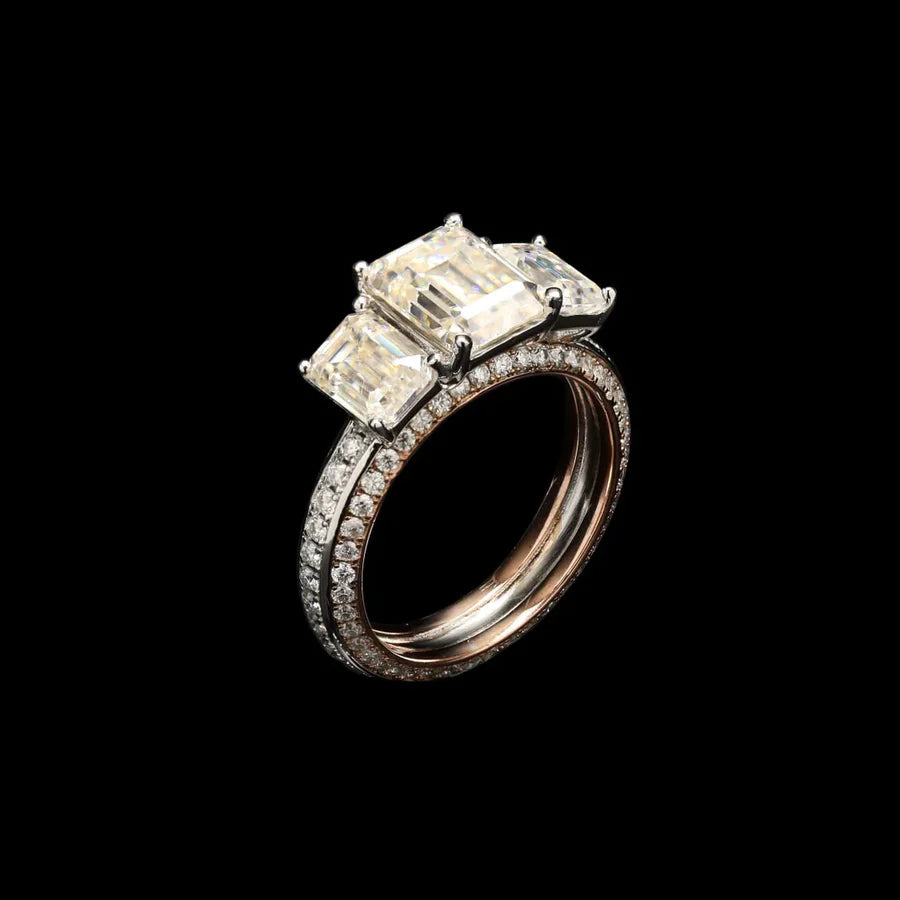 "Emerald Cut Moissanite Ring for Women – Pure 925 Sterling Silver Elegant Solitaire Engagement Band"