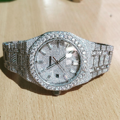 MW Luxury Round Dial VVS Moissanite  Stainless Steel Watch Iced Out Hip Hop Watch MW_AP1044