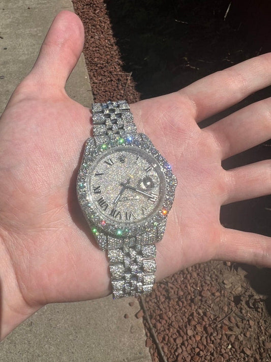 MW  Premium VVS Moissanite Roman  Dial  Iced Out Stainless Steel  Diamond Hip Hop Bust Down Watch  Studded Watch Automatic Movement Watch Fully Iced out Watch MW_R1028