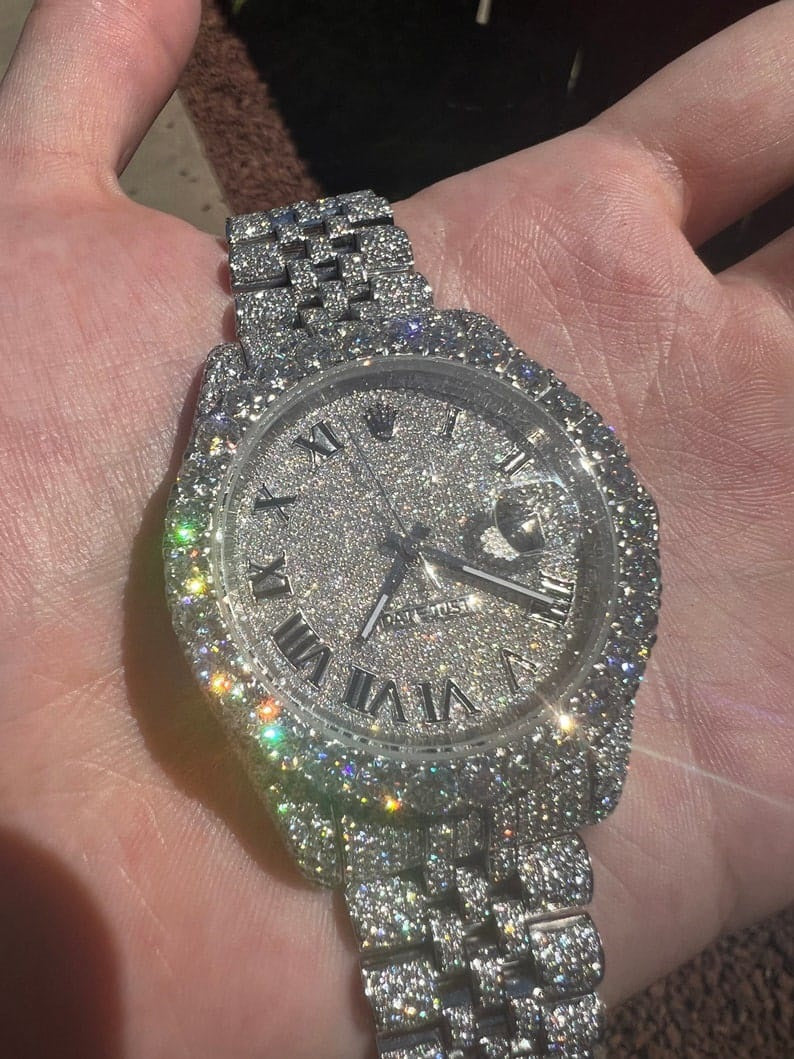 MW  Premium VVS Moissanite Roman  Dial  Iced Out Stainless Steel  Diamond Hip Hop Bust Down Watch  Studded Watch Automatic Movement Watch Fully Iced out Watch MW_R1028