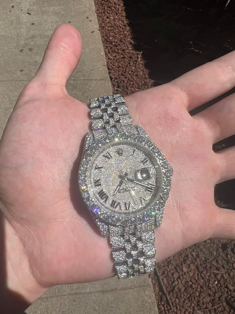 MW  Premium VVS Moissanite Roman  Dial  Iced Out Stainless Steel  Diamond Hip Hop Bust Down Watch  Studded Watch Automatic Movement Watch Fully Iced out Watch MW_R1028