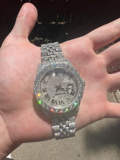 MW  Premium VVS Moissanite Roman  Dial  Iced Out Stainless Steel  Diamond Hip Hop Bust Down Watch  Studded Watch Automatic Movement Watch Fully Iced out Watch MW_R1028