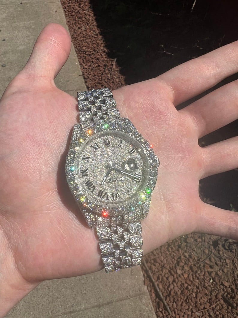 MW  Premium VVS Moissanite Roman  Dial  Iced Out Stainless Steel  Diamond Hip Hop Bust Down Watch  Studded Watch Automatic Movement Watch Fully Iced out Watch MW_R1028