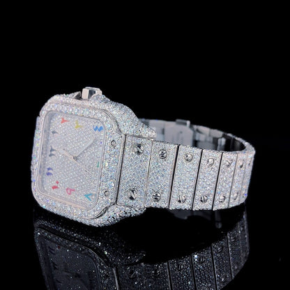 MW Premium Fully  Stylish  Automatic Watch iced out Square Arabic Dial Moissanite   Hip Hop  Movement Studded  Bust Down   Iced Out  MW_C1056