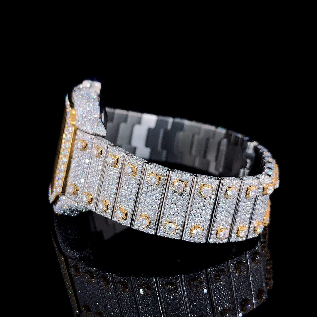 MW Premium Fully Stylish iced out Moissanite Hip Hop Movement Studded  Bust Down Square Roman Dial   Iced Out  MW_C1059