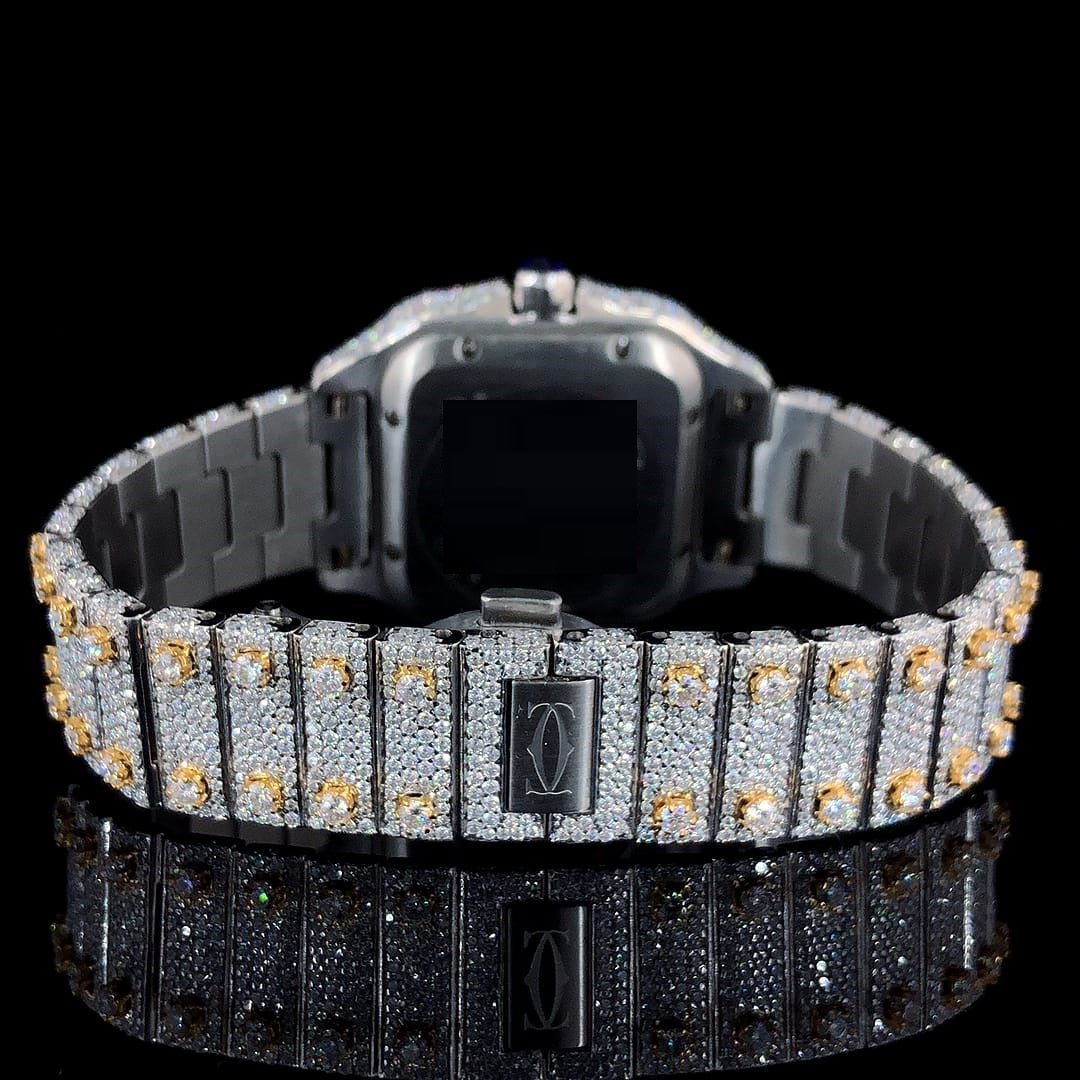 MW Premium Fully Stylish iced out Moissanite Hip Hop Movement Studded  Bust Down Square Roman Dial   Iced Out  MW_C1059