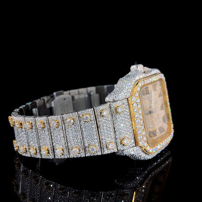 MW Premium Fully Stylish iced out Moissanite Hip Hop Movement Studded  Bust Down Square Roman Dial   Iced Out  MW_C1059