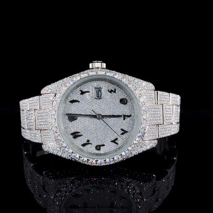 MW  Fully Automatic Arabic Dial Watch  Iced Out VVS Diamond Hip Hop Bust Down Watch  Studded Watch Automatic Movement Watch Fully Iced out Watch MW_R1020