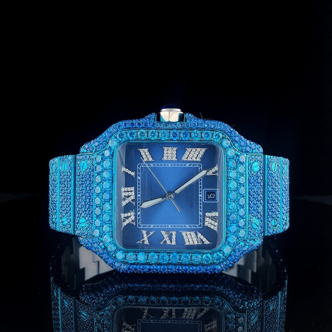 MW Moissanite Premium Automatic Watch iced out Square Roman Dial  Fully  Stylish  Hip Hop  Movement Studded  Bust Down   Iced Out  MW_C1055