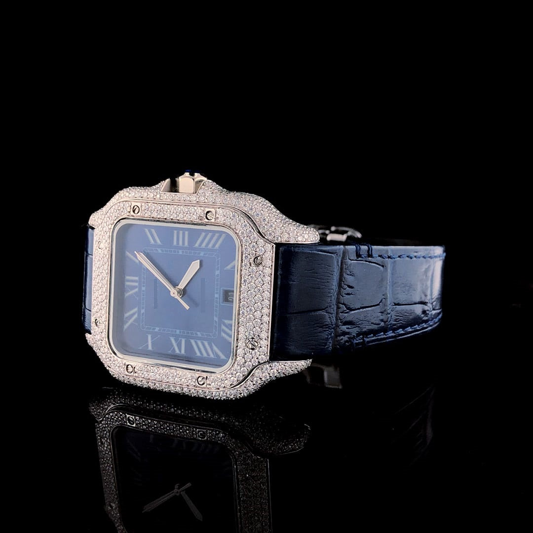 MW Moissanite Luxury Automatic Watch  iced out Watch Silicone Band Square Dial  Fully  Stylish  Hip Hop  Movement Studded  Bust Down   Iced Out  MW_C1054