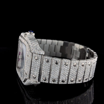 MW Luxury Fully Stylish  iced out Moissanite Hip Hop Movement Studded  Bust Down Square Roman Dial   Iced Out  MW_C1060