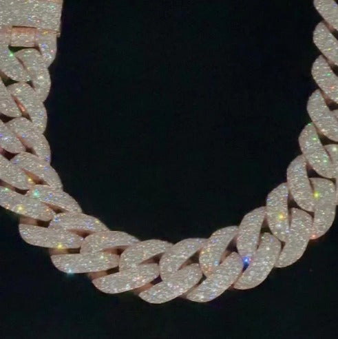Big Pave Cuban Chain with 100cts Diamonds - 22.5mm Wide, VVS1 Quality Round-cut Moissanite Diamond, Pass Diamond Tester