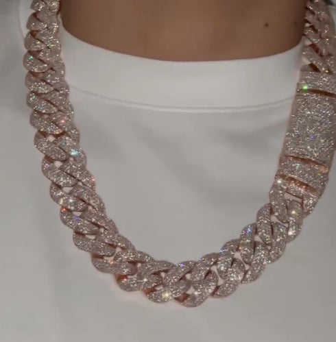 Big Pave Cuban Chain with 100cts Diamonds - 22.5mm Wide, VVS1 Quality Round-cut Moissanite Diamond, Pass Diamond Tester